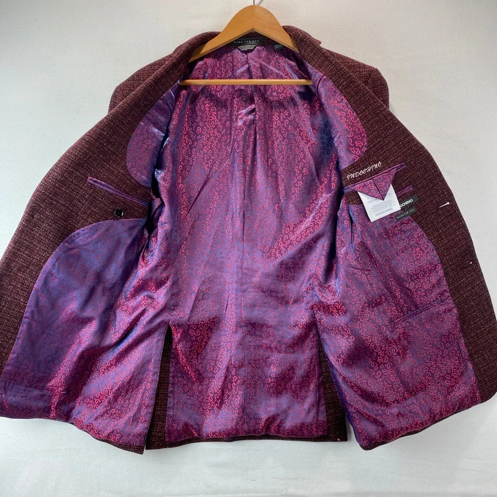 Indochino Sports Coat Mens 38R 30x30 Burgundy Wool Blend Paisley Lining Textured